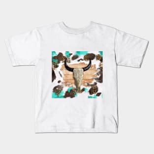 Western bull skull fur Kids T-Shirt
